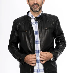 David  Men's Motorcycle Leather - Black - Full‑Grain