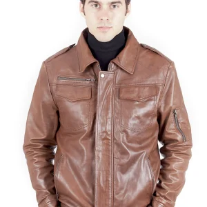 Ivan Men's Motorcycle Leather - Brown - Full‑Grain