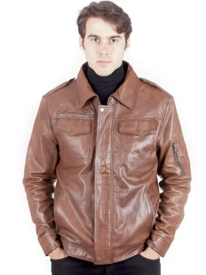 Ivan Men's Motorcycle Leather - Brown - Full‑Grain