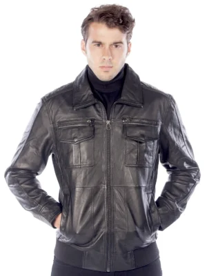 Roman Men's Bomber Leather - Black - Full‑Grain