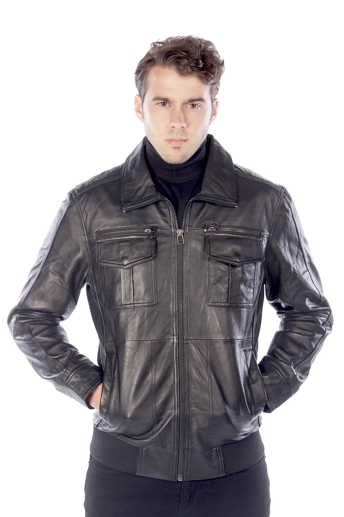 Roman Men's Fur Collar Leather - Brown - Full‑Grain