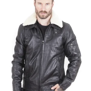 Slade Men's Fur Collar Leather - Black - Full‑Grain