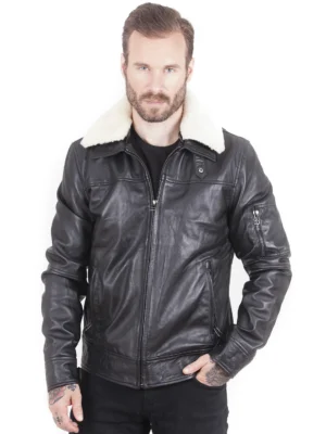 Slade Men's Fur Collar Leather - Black - Full‑Grain