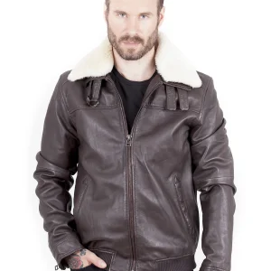 Truman Men's Fur Collar Leather - Brown - Full‑Grain