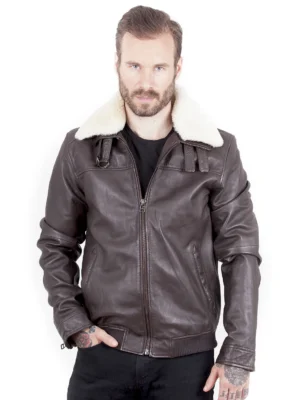 Truman Men's Fur Collar Leather - Brown - Full‑Grain