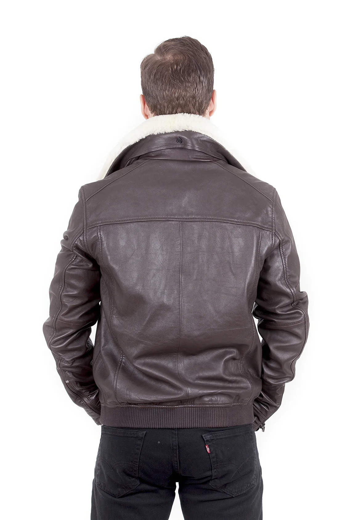 Truman Men's Fur Collar Leather - Brown - Full‑Grain - Image 5