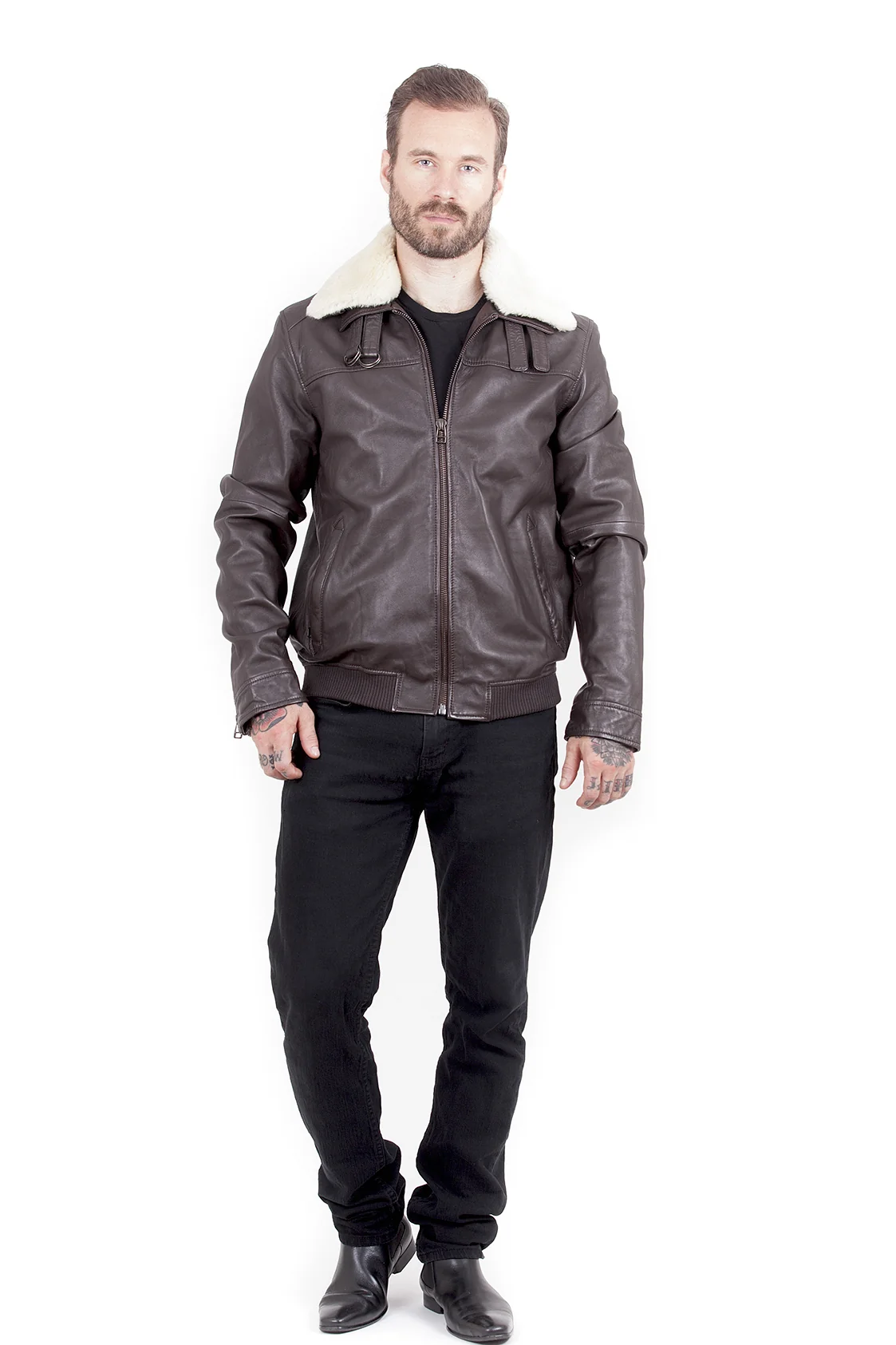 Truman Men's Fur Collar Leather - Brown - Full‑Grain - Image 6